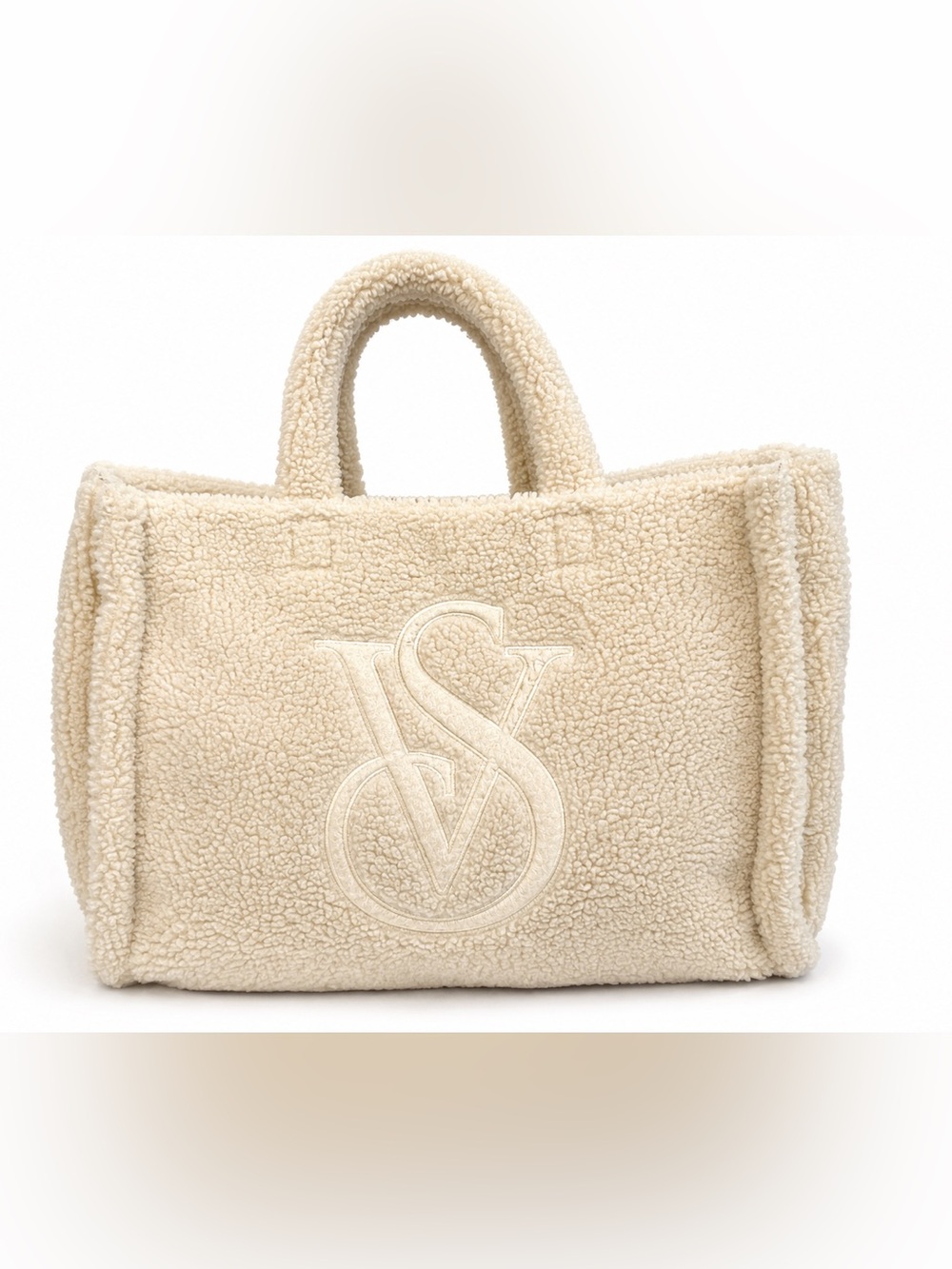 Victoria’s Secret Sherpa Tote Bag Cream Ivory Oversized Logo Shoulder Bag